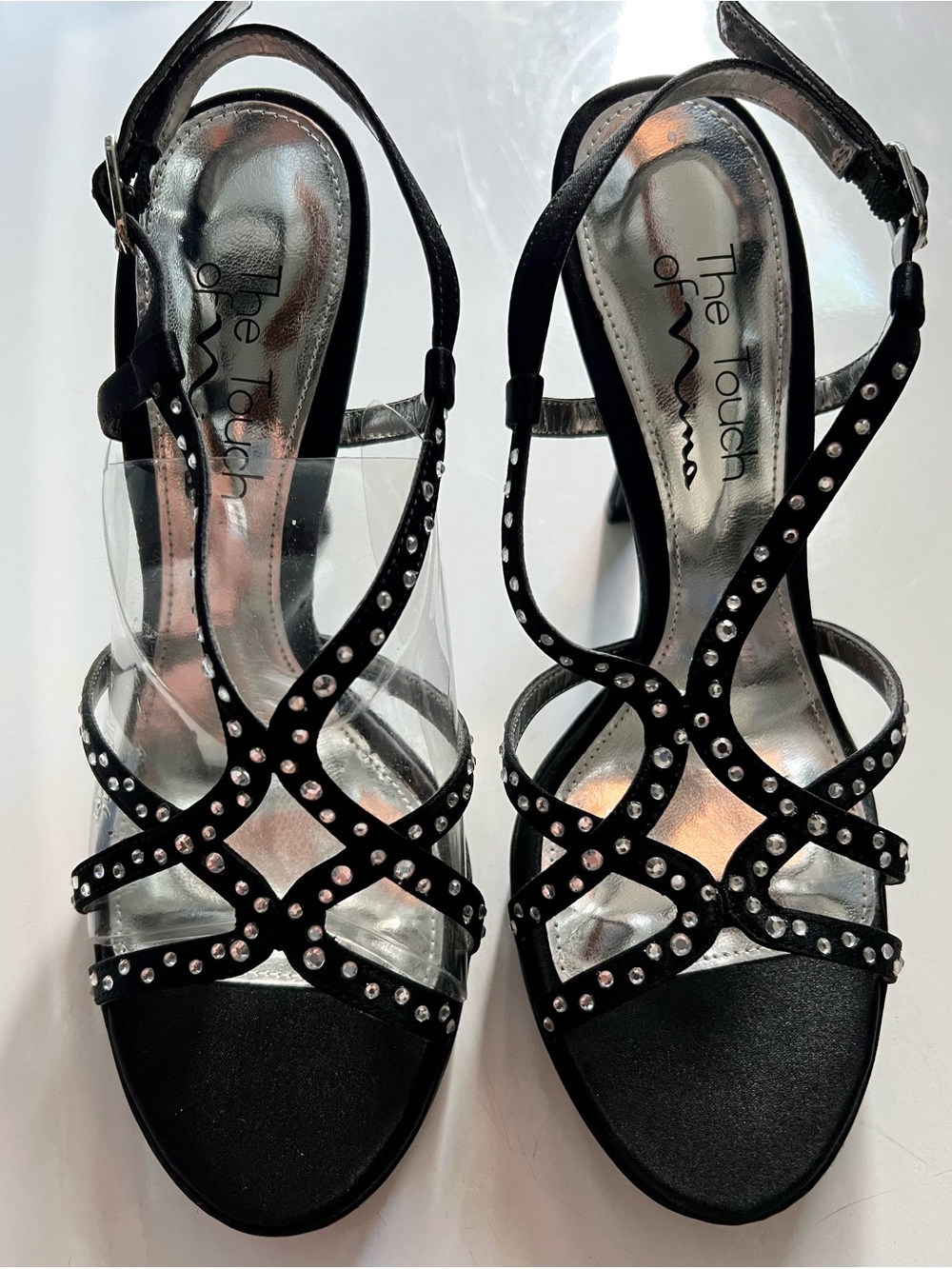 Touch of Nina Black Crystal Slingback Sandals